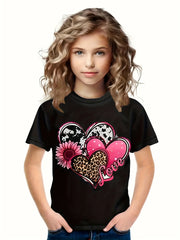 3D Heart Graphic LOVE Print Tee Short Sleeve Summer Sports T-shirt