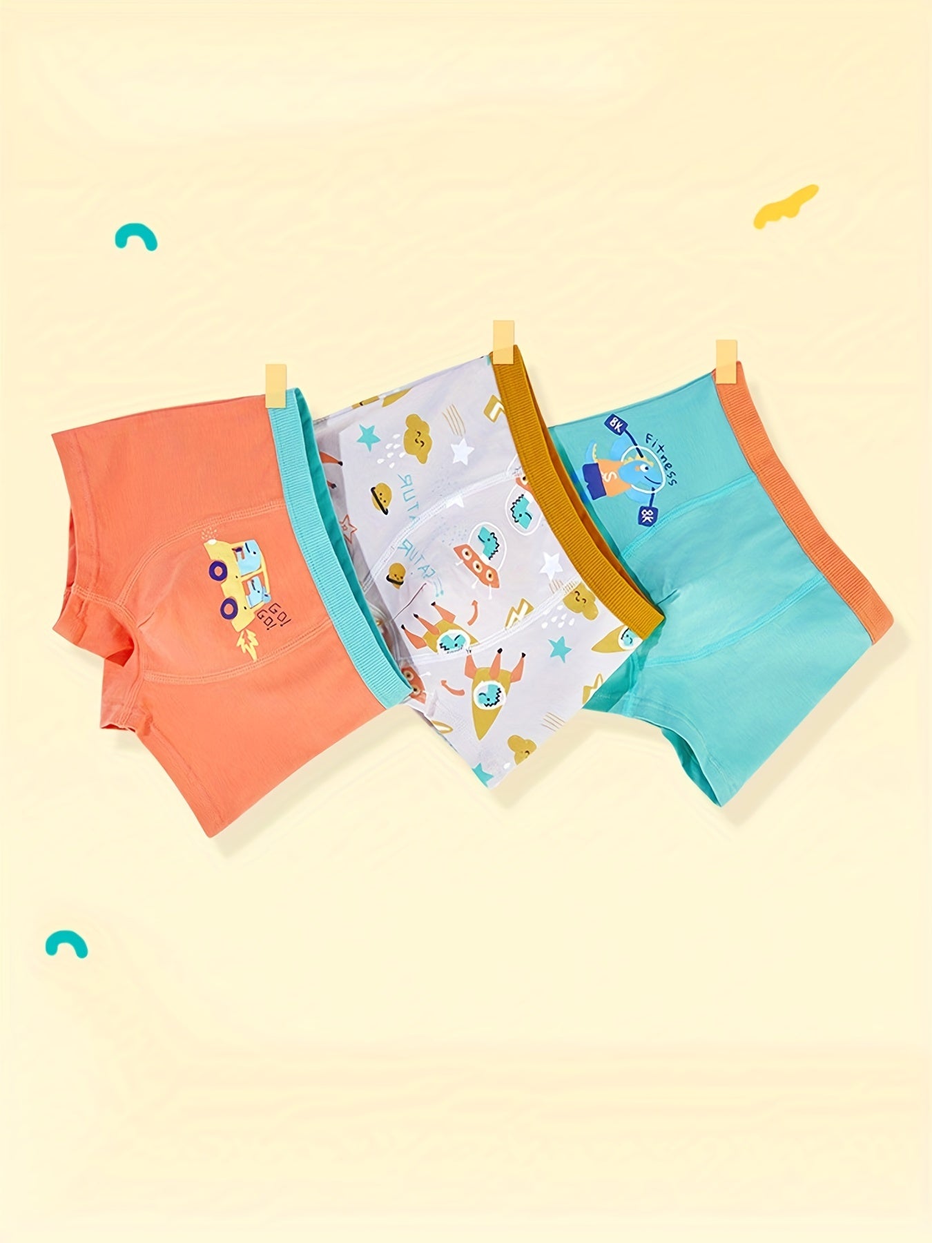 3pcs Boys Boxer Briefs Dinosaur Driving Car Print