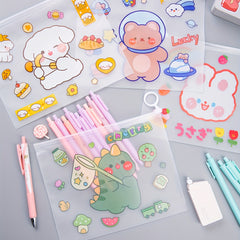 Large Capacity Cartoon Animal Zipper File Bags Set