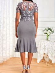 Lace Mermaid Dress Short Sleeve Round Neck