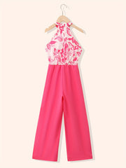 Girls' Floral Halter Neck Jumpsuit for Summer Outfit