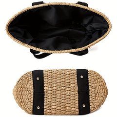 Straw Woven Summer Beach Tote Large Capacity Shoulder Bag Women's Rattan Handbag