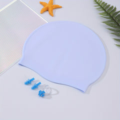 3pcs Adult Silicone Swimming Cap Nose Clip Earplug Set - Unisex Waterproof