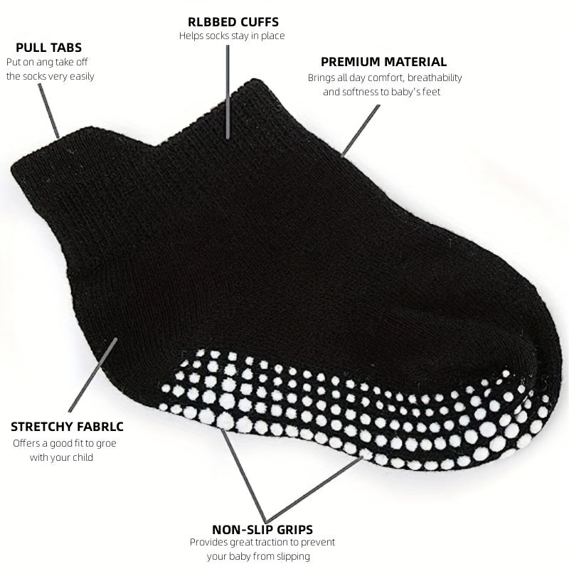 6 Pairs Baby Anti Slip Grip Ankle Socks for Boys Girls Toddlers Infants