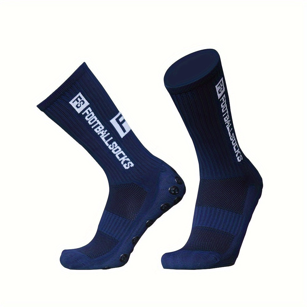 2pairs Men's Sports Socks Soccer Non slip Thick Grip Crew Socks