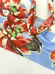 Floral Print Bandeau Bikini Set Tie Front Tube Top