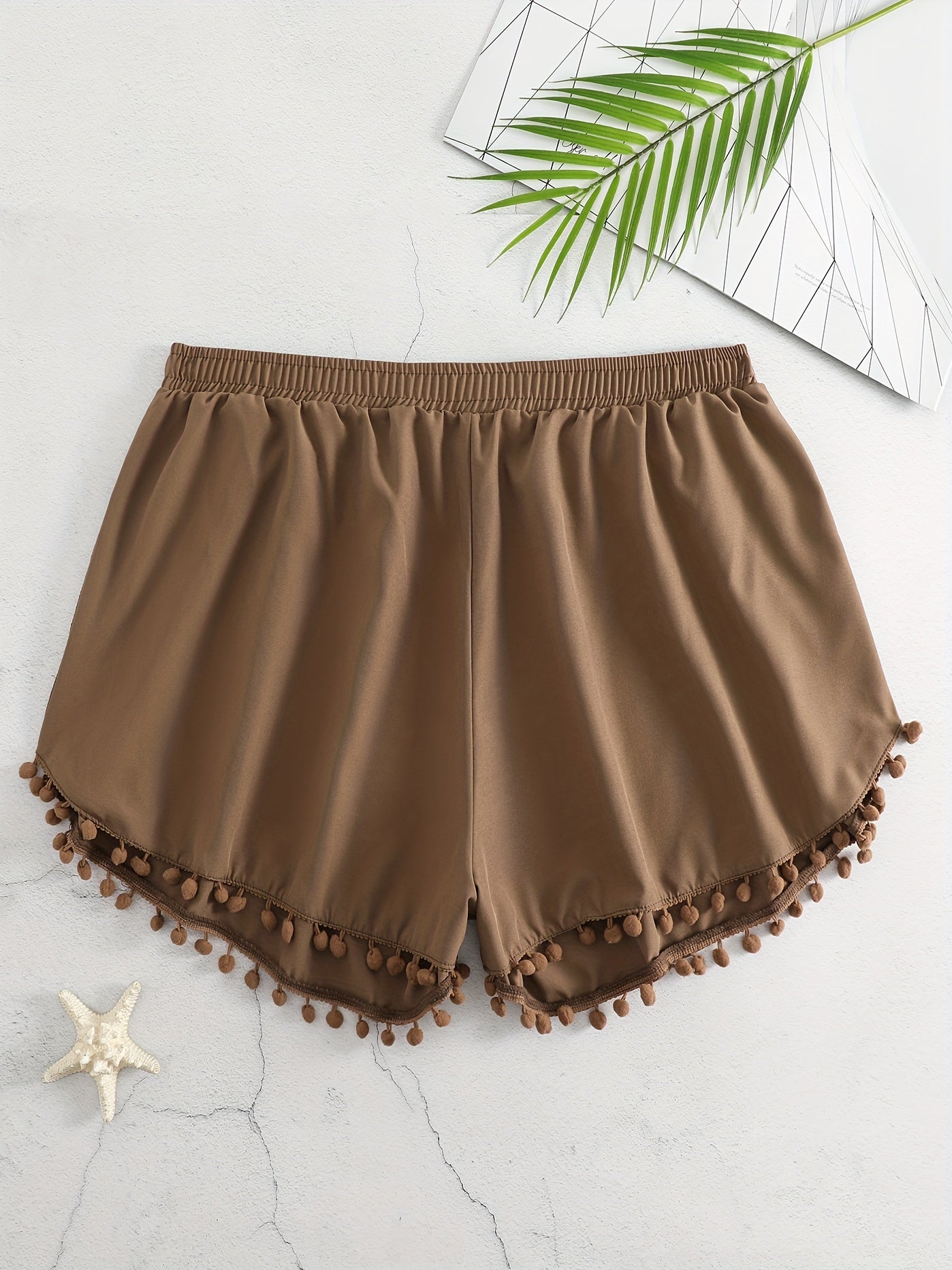 Boho Shorts Pompom Trim Elastic Stretch Shorts