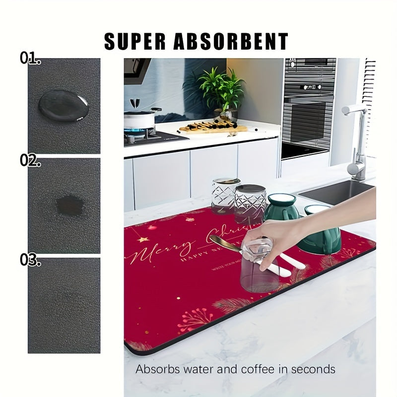 Christmas Themed Printed Drying Mat Soft Rubber Drainage Mat Non slip Absorbent