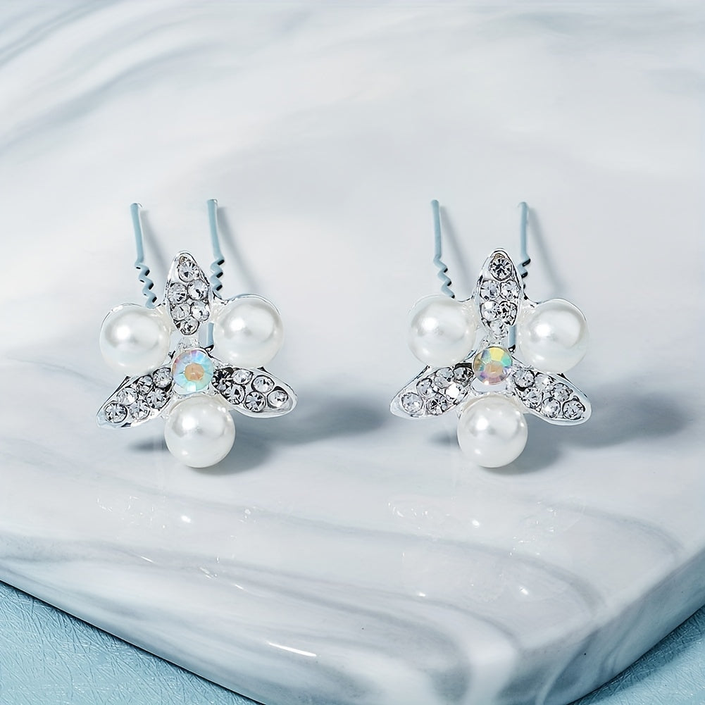 2pcs Rhinestone Faux Pearl Hairpin Bridal Head Jewelry