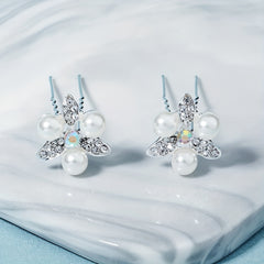 2pcs Rhinestone Faux Pearl Hairpin Bridal Head Jewelry
