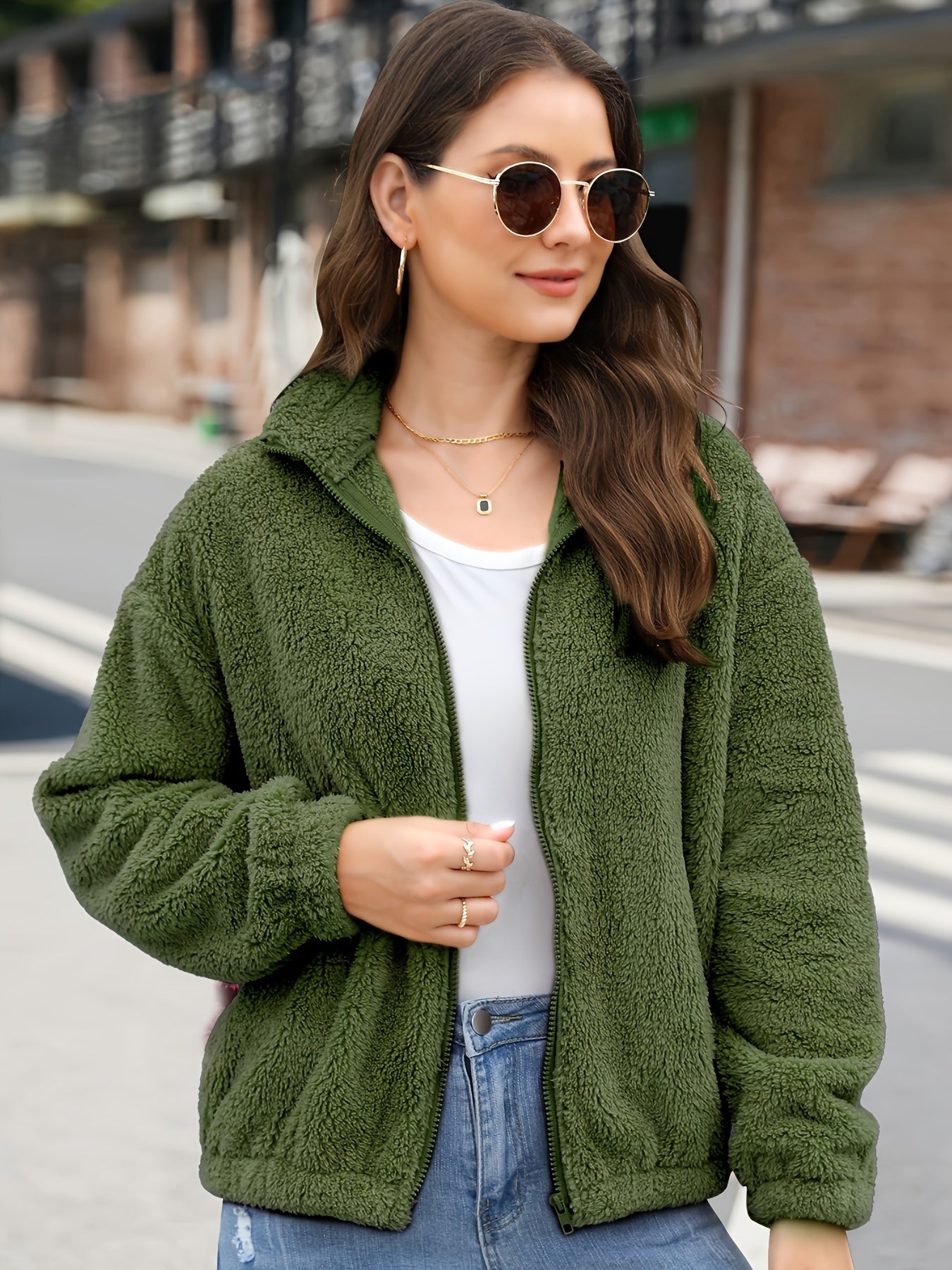Women's Plush Fleece Winter Coat Soft Comfort Crop Jacket