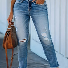 Casual Ripped Fringe Jeans