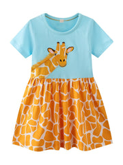 Girls Giraffe Graphic Casual Dress Soft & Comfortable