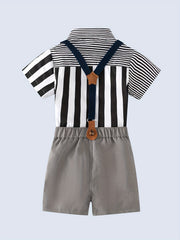 Baby Gentleman Party Set Striped Bow Tie Shirt & Bib Pants