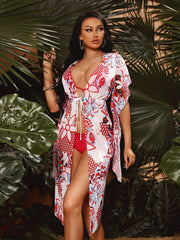 Floral Print Kimono Sleeve Cover Up Dress