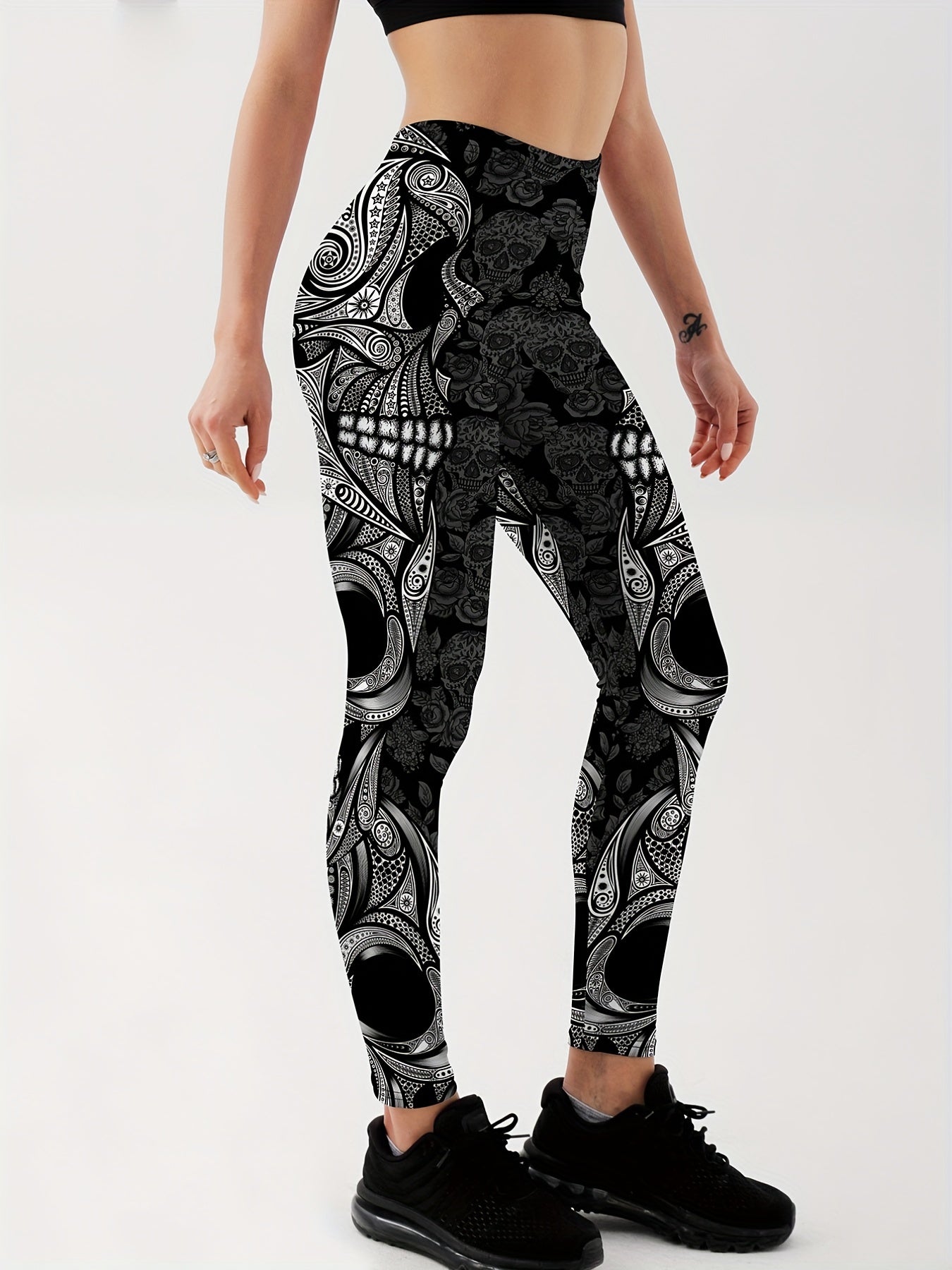 Skull Graphic Yoga Running Leggings Women's Activewear