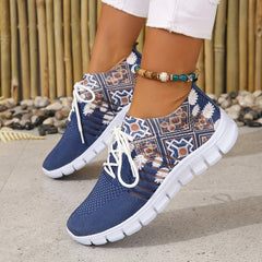 Women's Retro Knitted Sneakers Casual Lace Up Shoes Lightweight Running