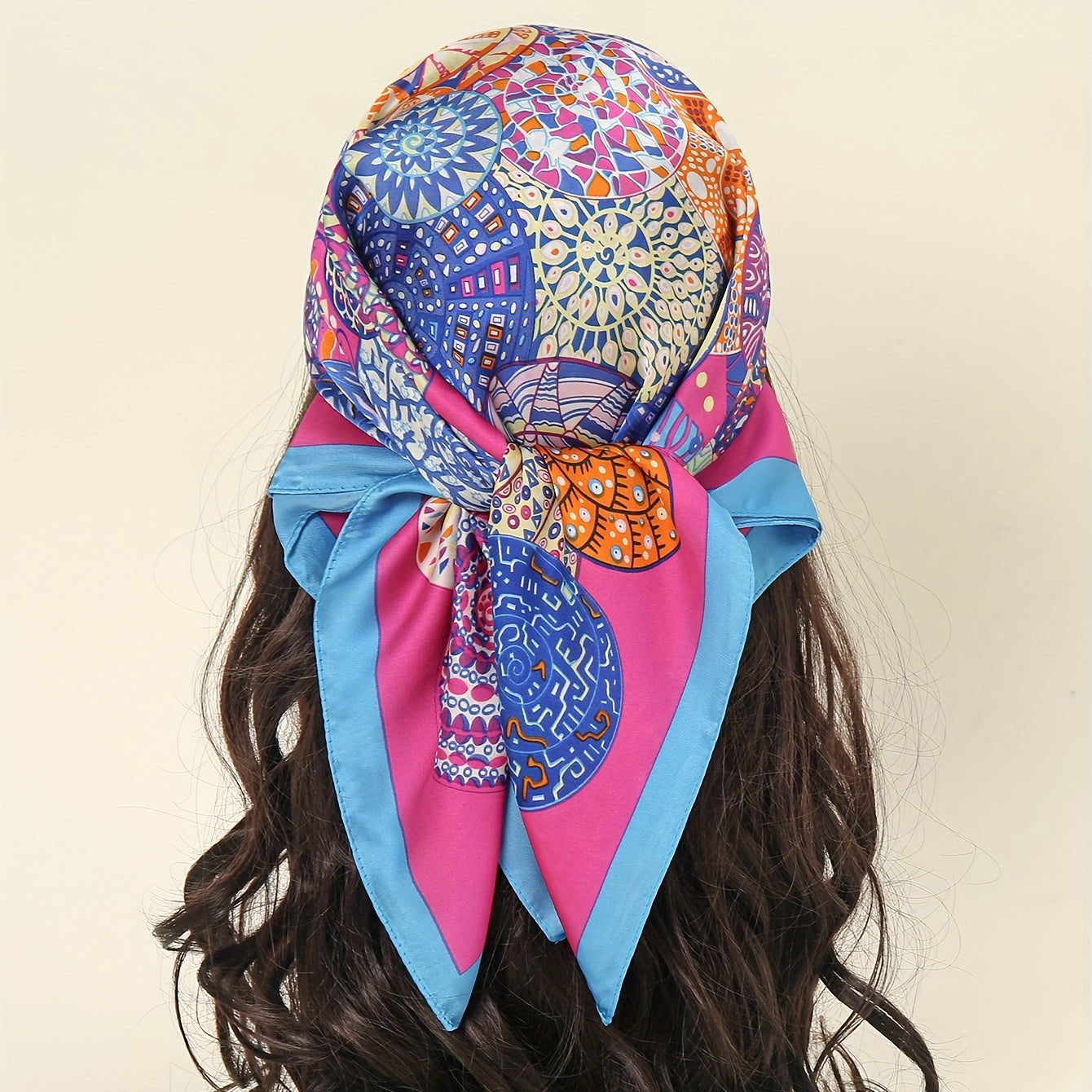 Red Circles Print Bandana Boho Neckerchief Silk Head Wrap Scarf