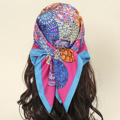 Red Circles Print Bandana Boho Neckerchief Silk Head Wrap Scarf
