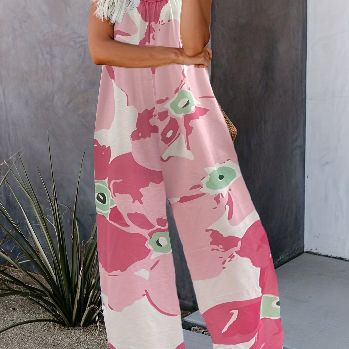 Boho Tie Dye Spaghetti Jumpsuit Vacation Sleeveless Wide Leg Summer Jumpsuit