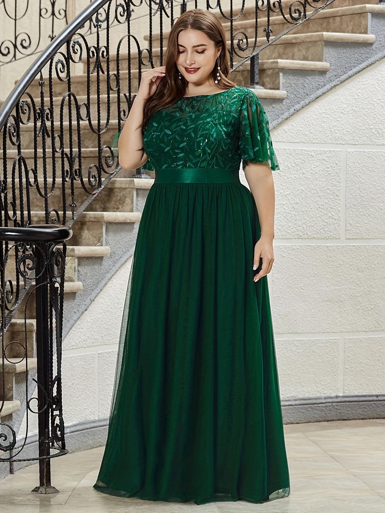 Glitter Sequin Butterfly Sleeve Party Formal Dress