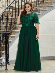 Glitter Sequin Butterfly Sleeve Party Formal Dress