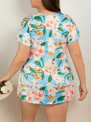 Satin Floral Print Short Sleeve Sleep Dress