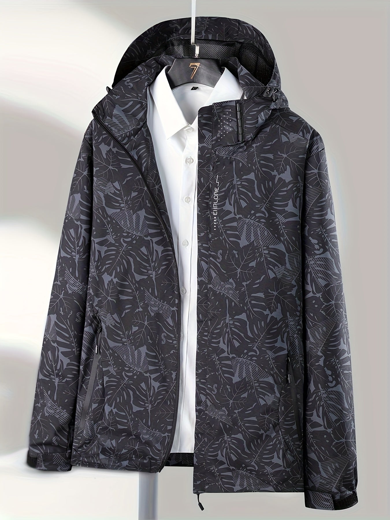 Leaf Print Outdoor Jacket With Removable Hood Women's Windproof