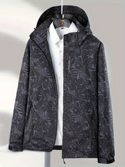 Leaf Print Outdoor Jacket With Removable Hood Women's Windproof