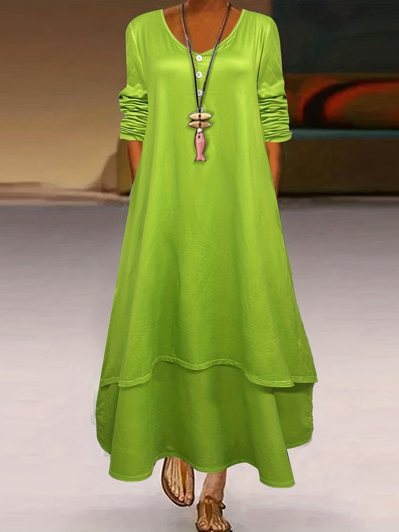 Plus Size V Neck Maxi Dress with Pockets