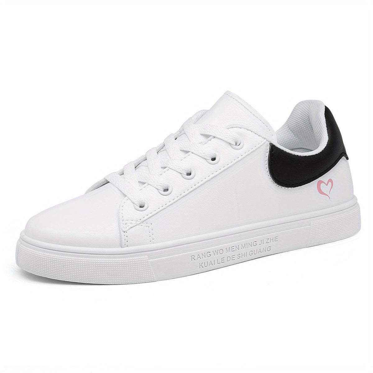 Heart Pattern Skate Shoes Lace Up Flat Casual Sneakers