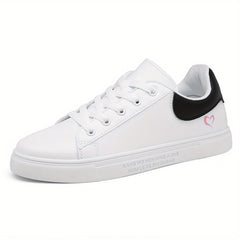 Heart Pattern Skate Shoes Lace Up Flat Casual Sneakers