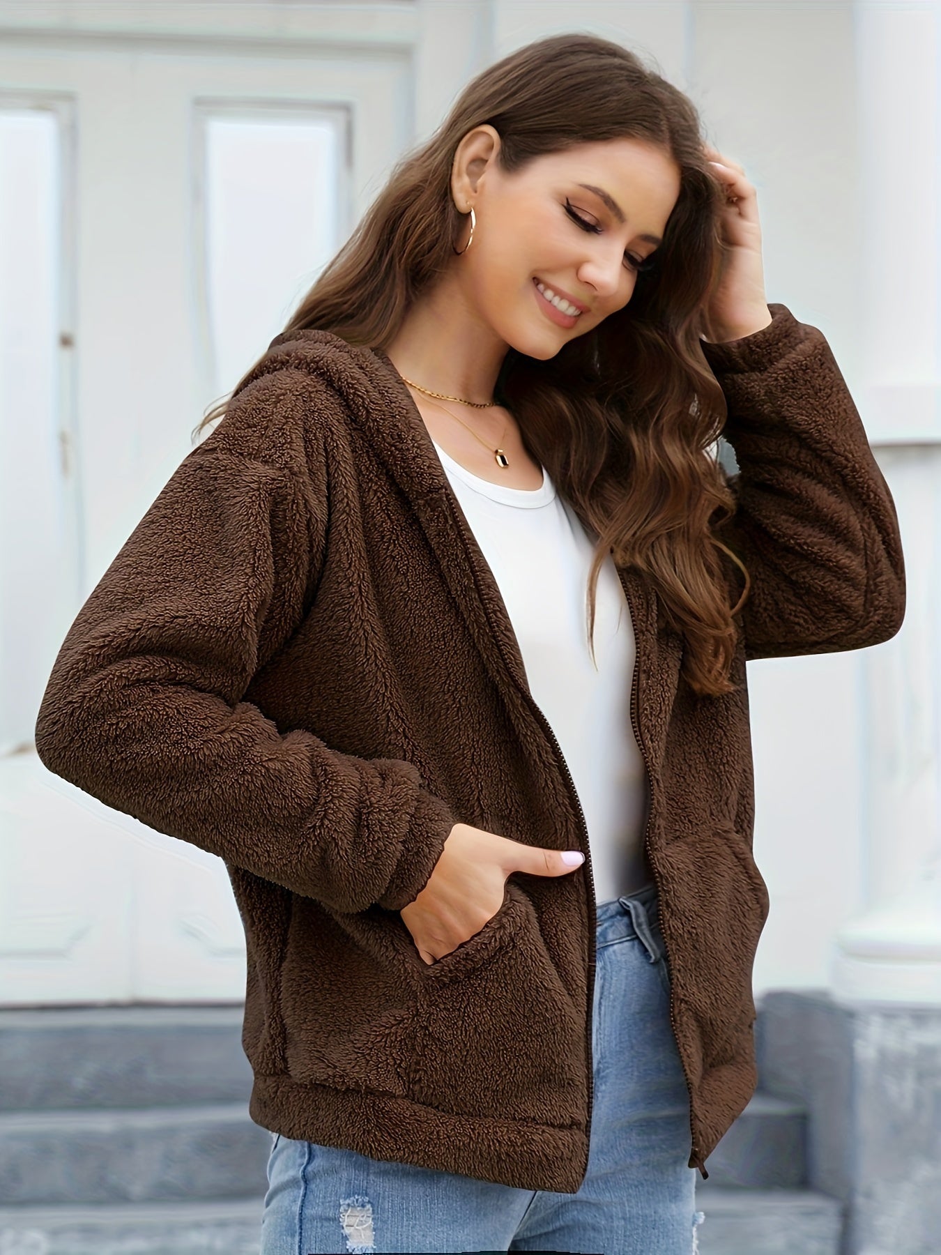 Zipper Winter Hooded Jacket Women's Tops