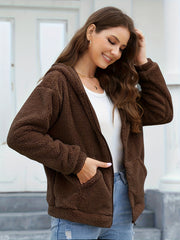 Zipper Winter Hooded Jacket Women's Tops