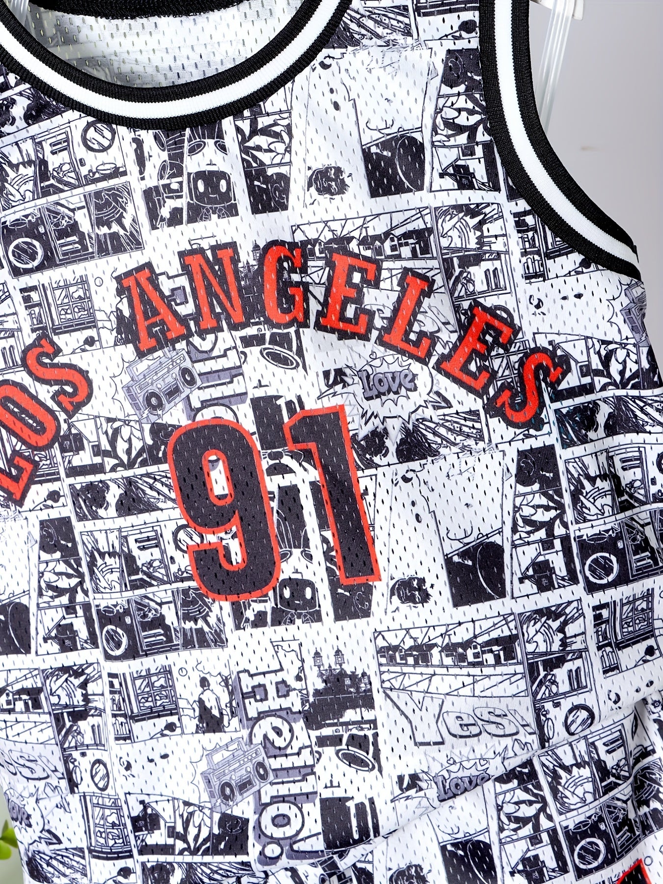 Boys Letter Print Vest & Sports Shorts LA Basketball Suit