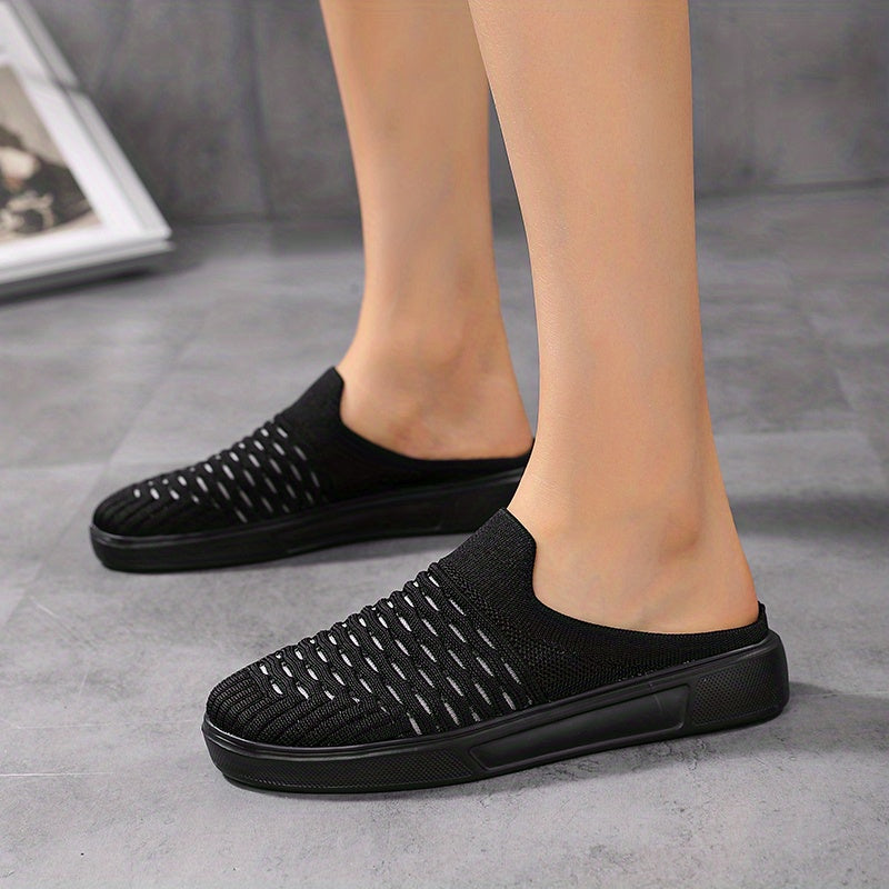 Women's Breathable Knit Mule Sneakers Lightweight Slip On Shoes