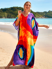 Colorblock Bat Sleeve V Neck Maxi Dress