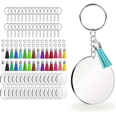 120pc Acrylic Keychain Blank w/ Rings & Tassels Bulk Craft Key Chain Men