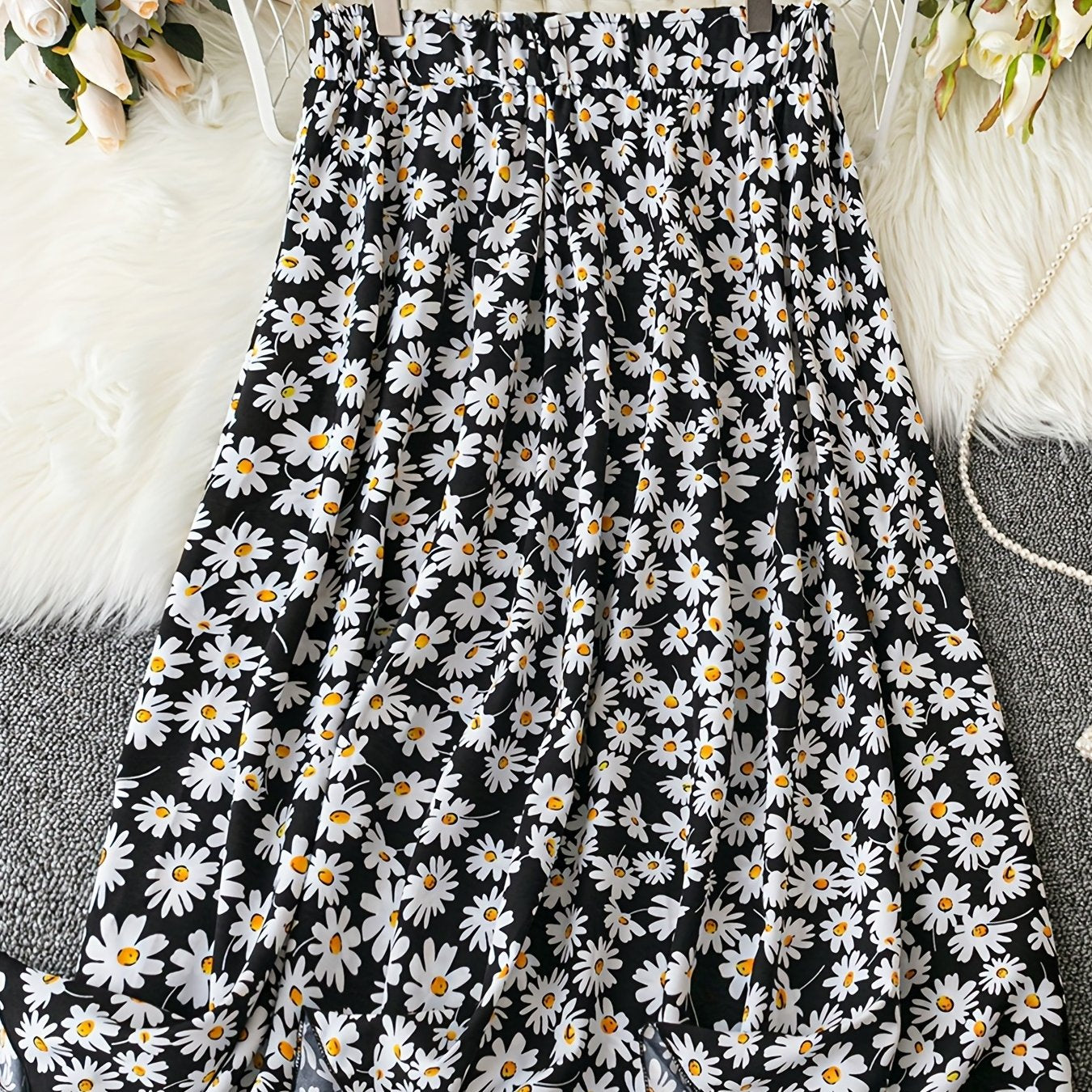 Boho Floral Print Maxi Skirt Women's Plus Size Elastic High Rise