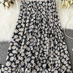 Boho Floral Print Maxi Skirt Women's Plus Size Elastic High Rise