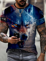 Wolf 3d Pattern Print Men's Short Sleeve T shirt Graphic Tee