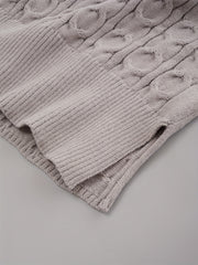 V-Neck Cable Knit Sweater - Long Sleeve Pullover Jumper