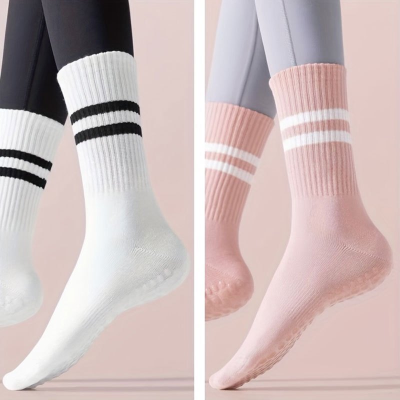 2 Pairs Yoga Socks Anti-Slip Dance Socks Breathable Mid-Tube Pilates Socks