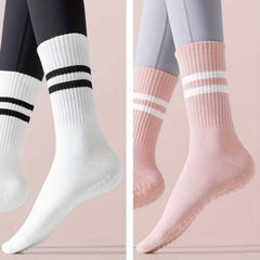 2 Pairs Yoga Socks Anti-Slip Dance Socks Breathable Mid-Tube Pilates Socks