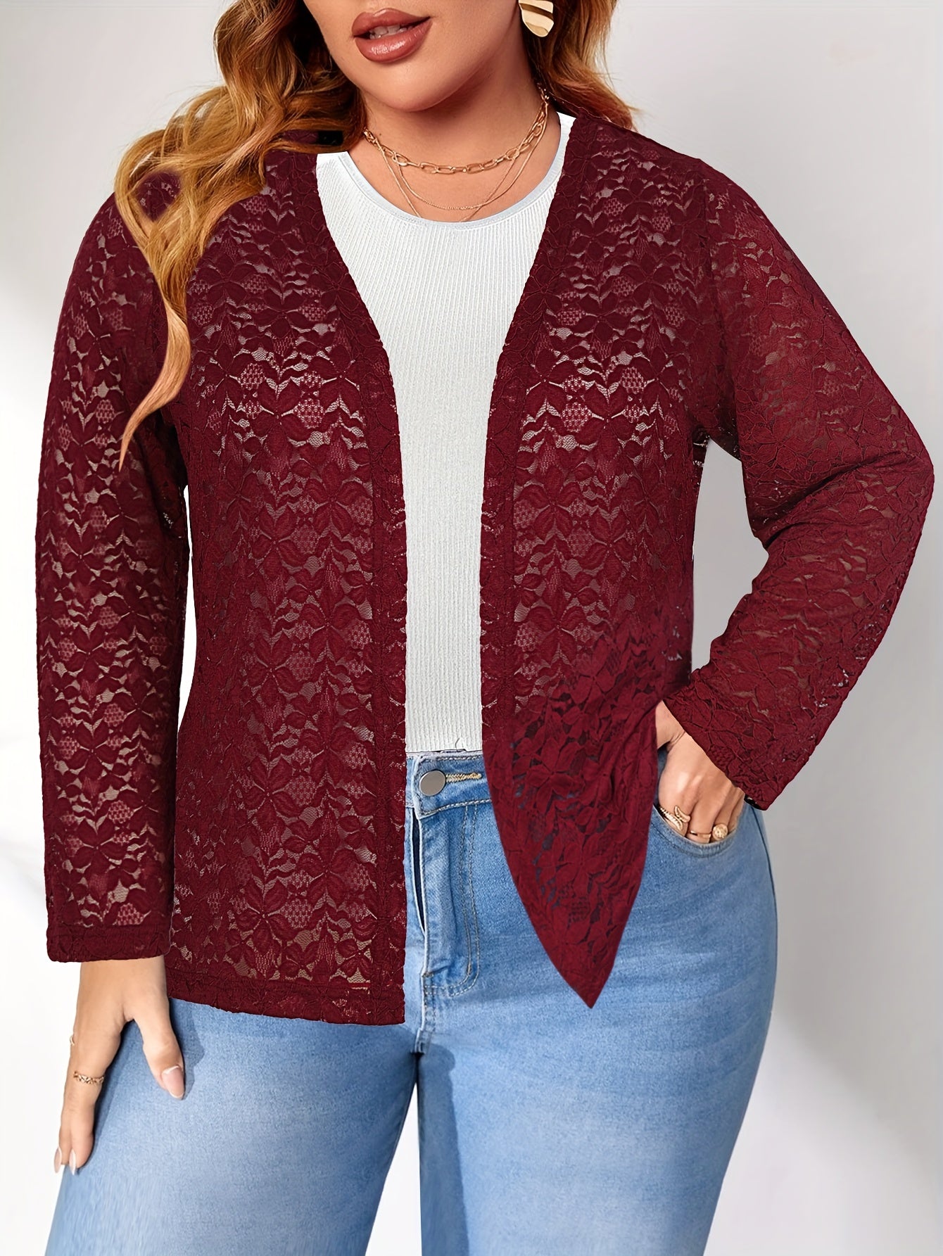 Lace Sleeve Open Front Cardigan