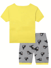 Boys Dinosaur Print Pajama Set Short Sleeve T-Shirt and Shorts 2-8 Yrs