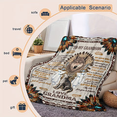 Wolf Pattern Warm Blanket Gift To Grandson