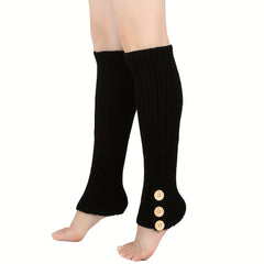 Button Decor Knit Leg Warmers Knee High Socks