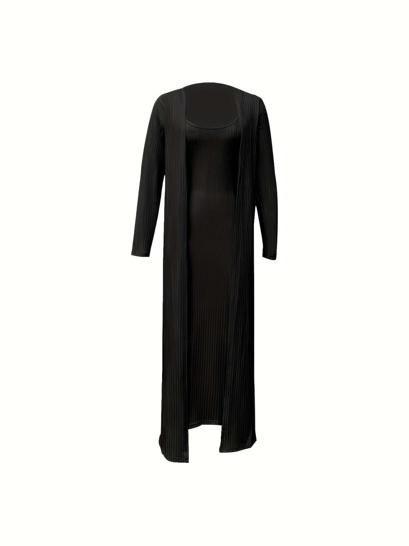 Ribbed Two piece Dress Set Long Sleeve Cardigan & Cami Dress