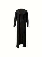 Ribbed Two piece Dress Set Long Sleeve Cardigan & Cami Dress